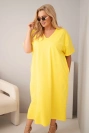 Dámské bavlněné šaty Plus Size s výstřihem do V žlutá