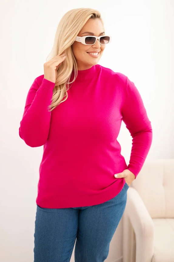 Plus Size women's sweater made of viscose with a turtleneck fuchsia