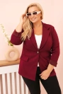 Moteriška viskoze marškinėliai Plus Size su ilgomis rankovėmis ir apykakle slyvinė