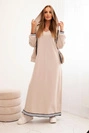 Women's set with viscose featuring a button-up blouse and a long dress beige