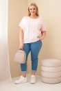 Damen-Baumwollbluse Plus-Size mit bestickten Blumen bonbonrosa