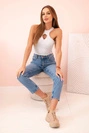 Women's sleeveless blouse with a cutout and decorative buckle gray