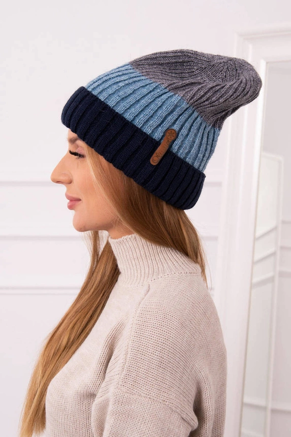 Čapica s fleece Bojana K265 námornícka modrá+riflovina+tmavošedá