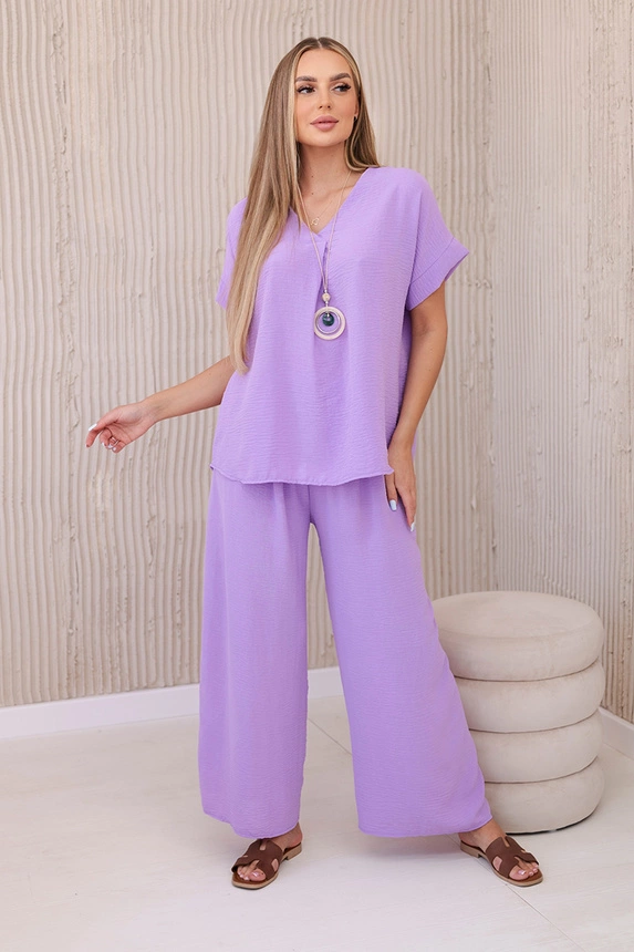 Set mit Halskette blusen + hose hellviolett