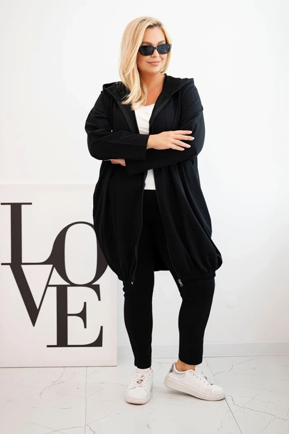 Dámska mikina Plus Size bavlnená s kapucňou a zipsom čierna