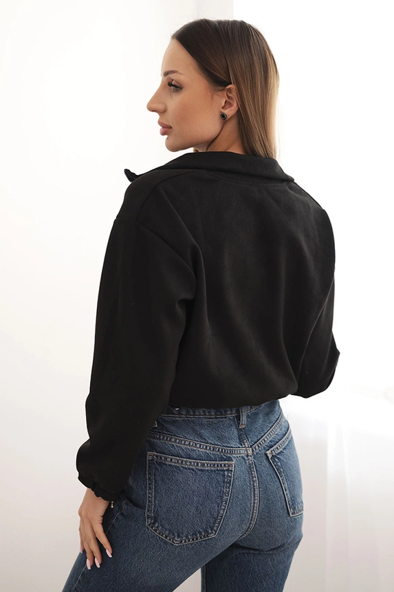Semišová mikina na zips čierny