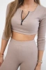 Ribbed crop top set dark beige