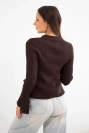 Women's ribbed viscose blouse with collar and wide sleeve brown