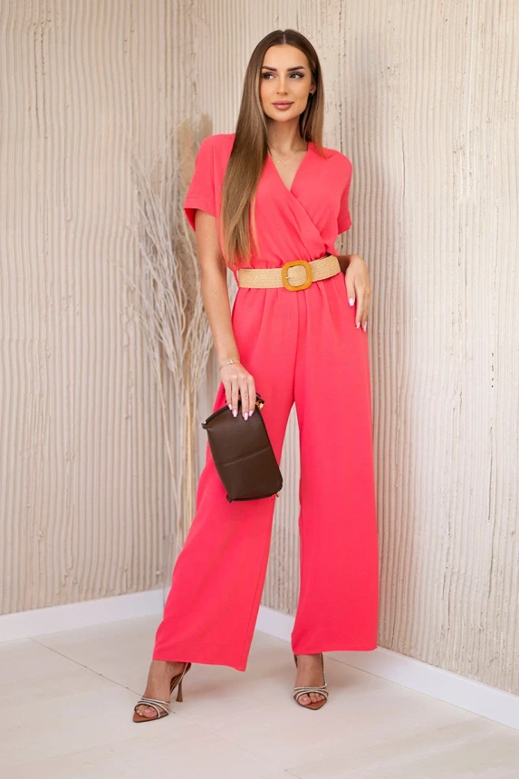 Jumpsuit mit dekorativem Taillengürtel Pinkes Neon