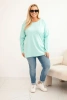 Plus Size women's cotton blouse with a round neckline mint