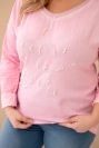 Plus Size women's blouse distressed with print and pearls light pink