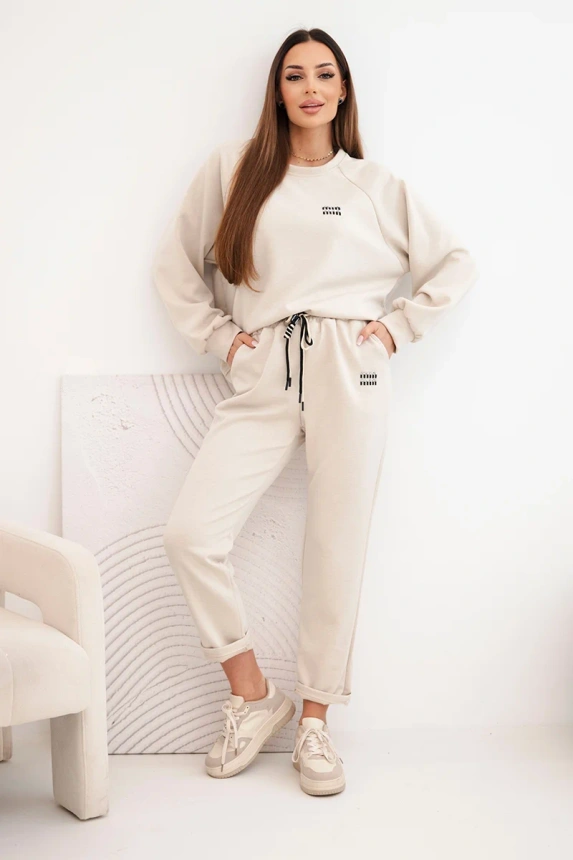 Damen-Set aus Viskose mit Hoodie und Hose beige
