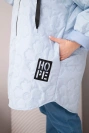 Dámska bunda Plus Size prešívaná s kapucňou a nápisom HOPE modrá
