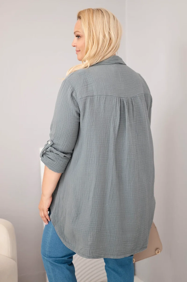 Bavlnená mušelínová košeľa Plus Size tmavosivá
