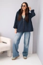 Women's spring jacket with hood and drawstring navy blue