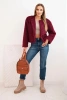 Women's fur jacket without fastenings burgundy