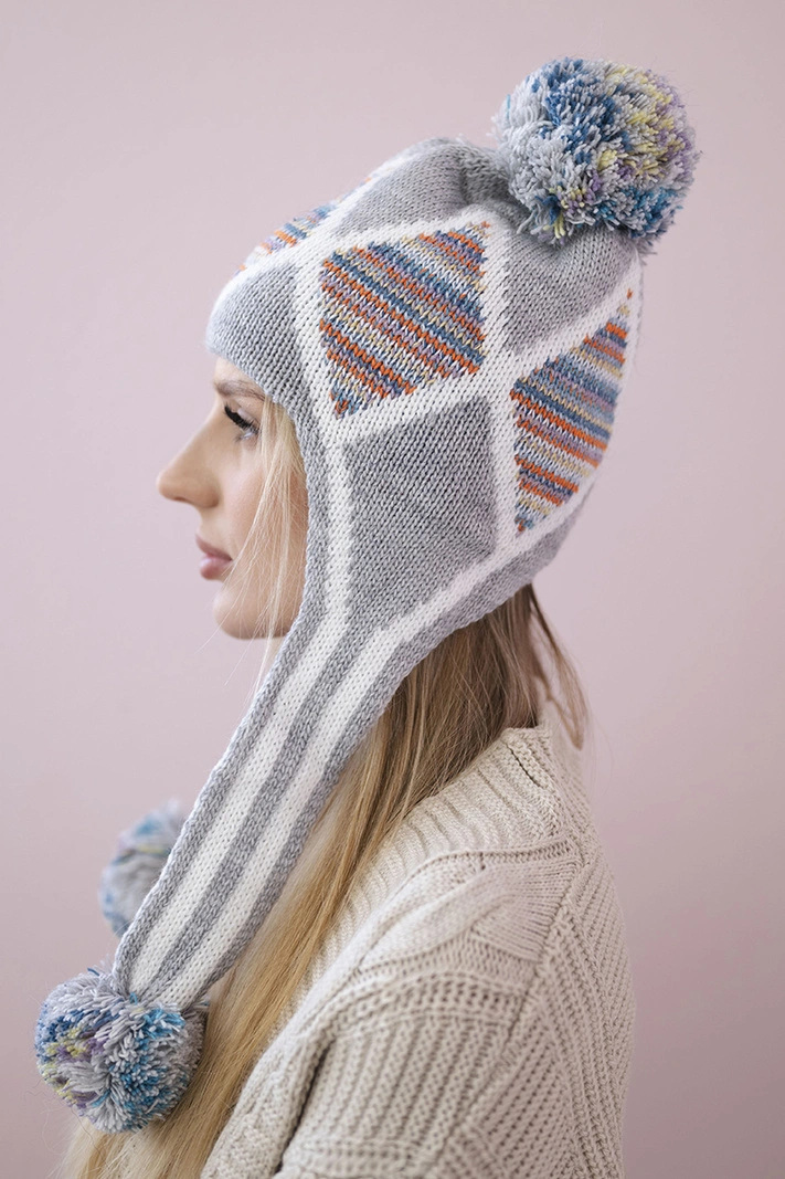 Damen Ohrenklappe Eunika K322 grau+blau