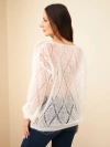 Dámsky sveter z 80% moheru s výstrihom do V otvorený ecru