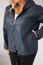 Dámská bunda Plus Size s kapucí a nastavitelným spodkem modrá