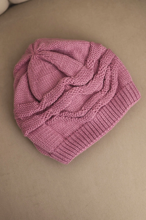 Women's winter wool hat with decorative weave K429 light purple