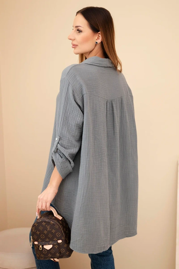 Bavlněná mušelínová košile Plus Size tmavě šedá
