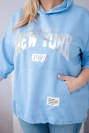 Dámska viskózová mikina plus size s kapucňou a klokankovým vreckom modrá