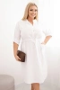 Plus Size women's viscose dress with buttons and a tie at the waist white