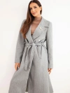 A coat women's with a belt double-breasted grey