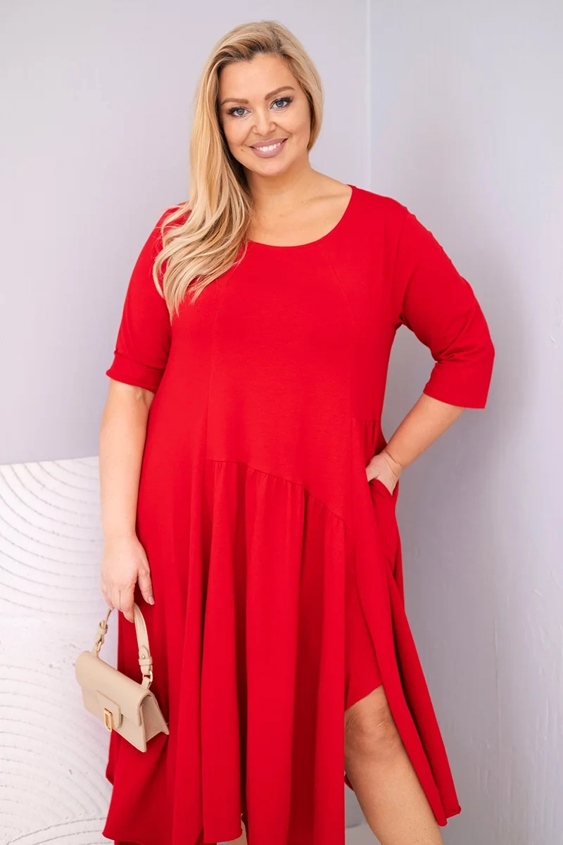 Sukienka damska bawełniana Plus Size z asymetrycznym dołem czerwona