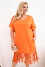 Damen-Baumwollkleid mit V-Ausschnitt und Fransen Plus-Size orange