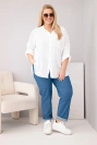 Women's Plus Size cotton shirt with collar and lace insert white