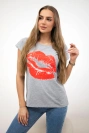 Blouse with lips print gray