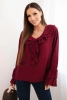 Women's viscose blouse with ruffles and long sleeves maroon