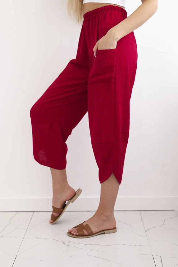 Trousers with wide leg and pockets burgundy