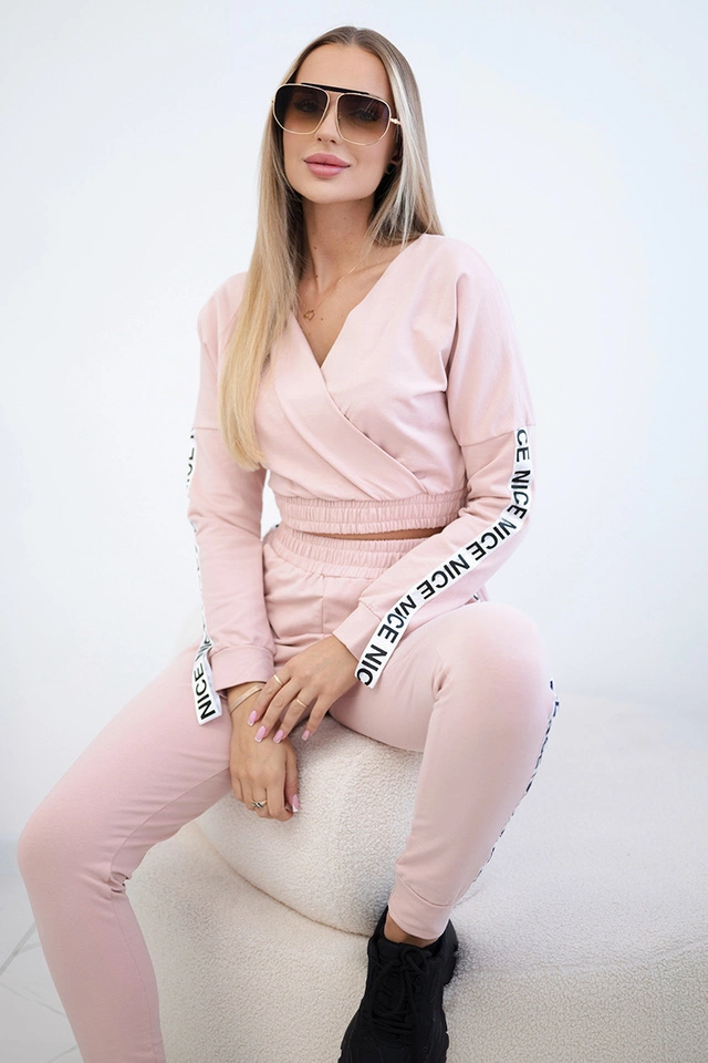 Komplet z ozdobnymi taśmami ciemno pudrowy róż