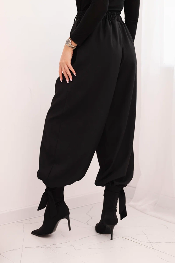 Women's trousers with wide legs and ties at the bottom black