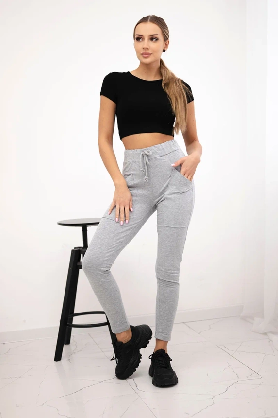 Sweatpants tied at the waist gray