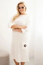 Sukienka swetrowa damska Plus Size z moherem oversize z kieszenią ecru