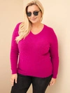 Moteriškas megztinis Plus Size iš kūdikių alpakos su ilgomis rankovėmis tamsiai violetinis