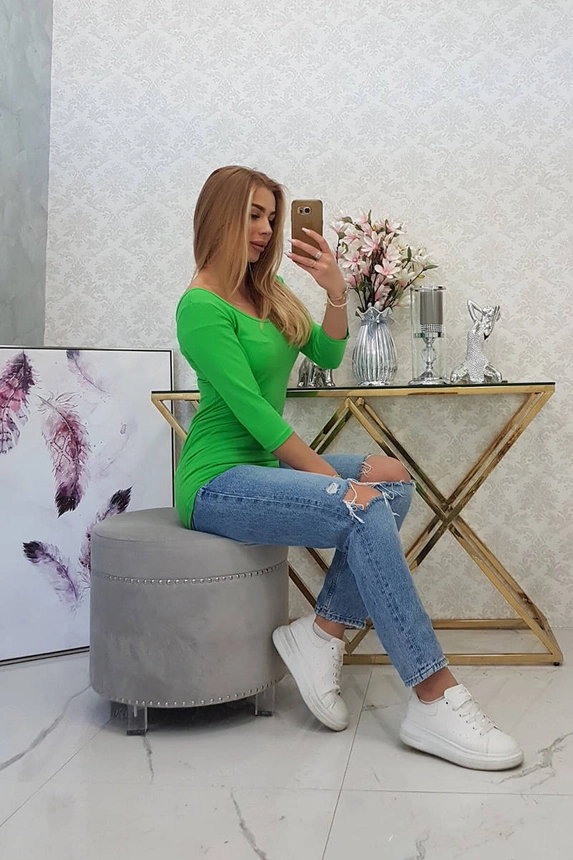 Round neckline blouse light green