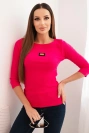 Women's ribbed blouse with 3/4 sleeves and decorative patch raspberry
