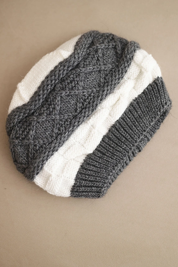 Women's winter wool hat with decorative pattern K446 graphite + white