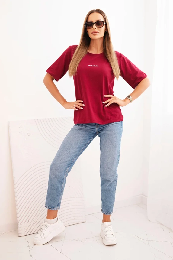 Women's cotton blouse with Minimal print burgundy