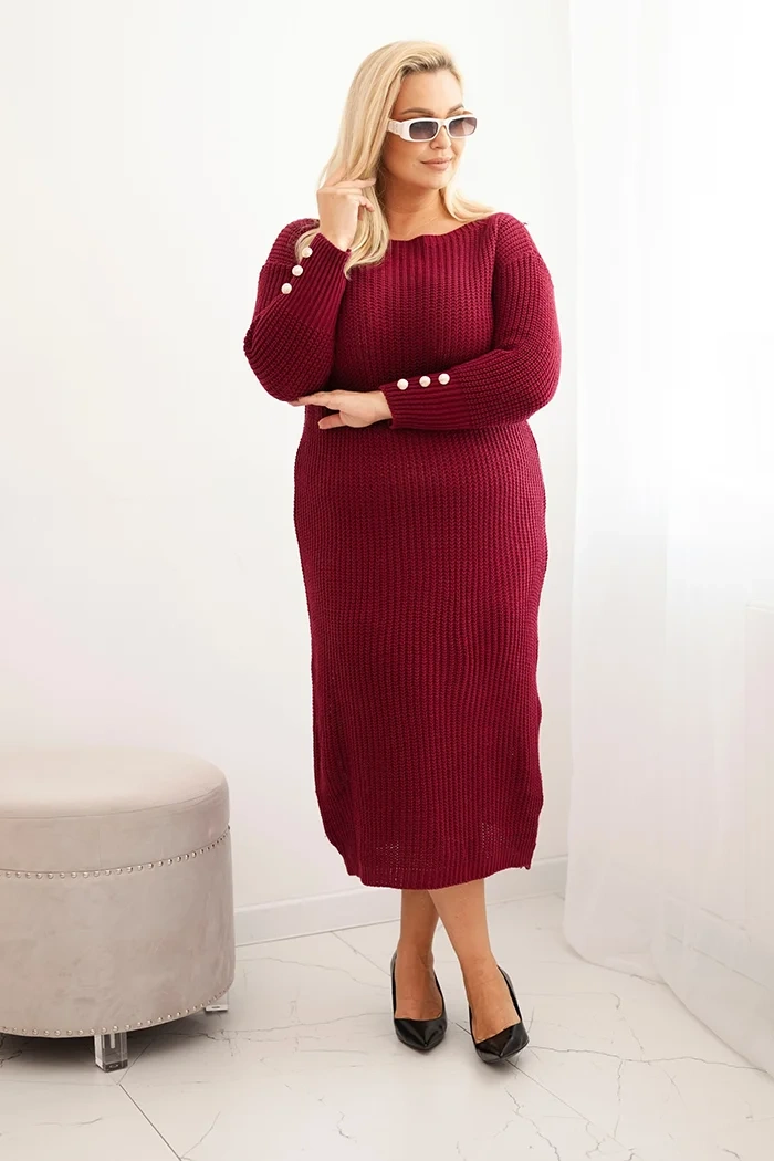 Sukienka swetrowa damska Plus Size z moherem bordowa