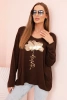 Women's viscose long-sleeve blouse with a gold floral print brown