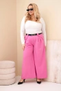 Plus Size women's viscose pants with wide legs and a belt pink