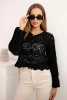 Women's summer openwork sweater with buttons and long sleeves black