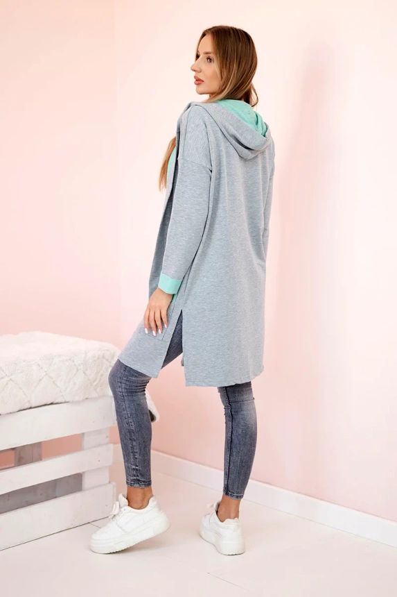 Two-color cape with a hood mint+gray