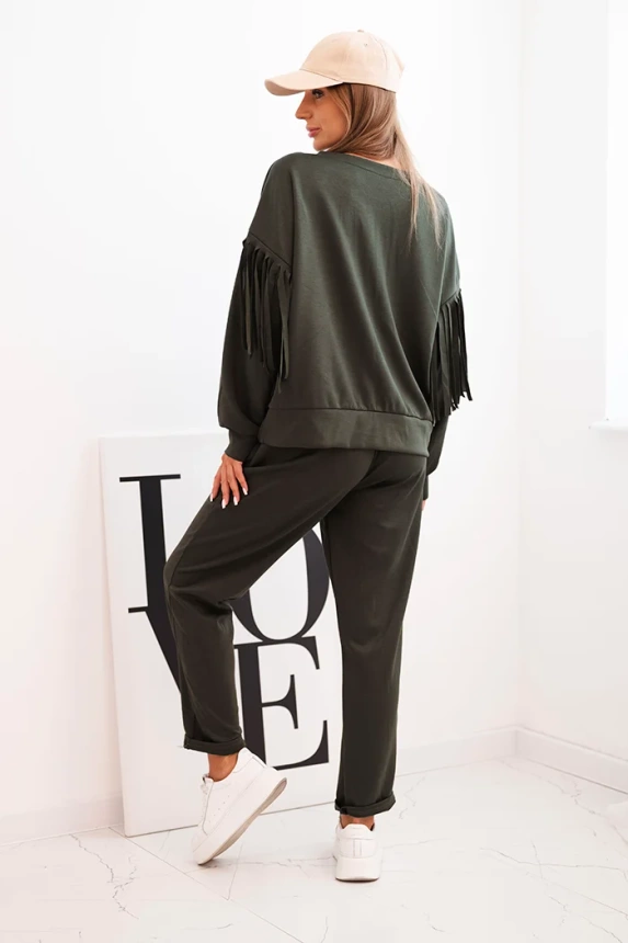 Women's butter set with fringes on the sleeves khaki