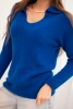 Women's sweater made of baby alpaca with a collar and V-neck cobalt blue